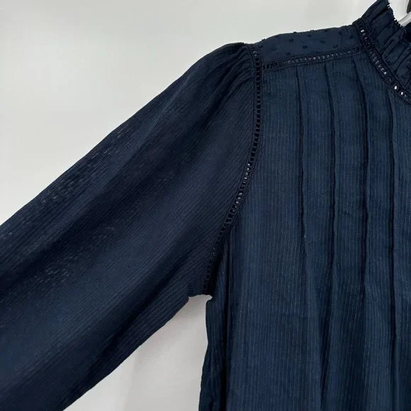 Quince Women's Textured Cotton Peasant Blouse sz S Small Navy Blue NWT Boho Top - Picture 4 of 8